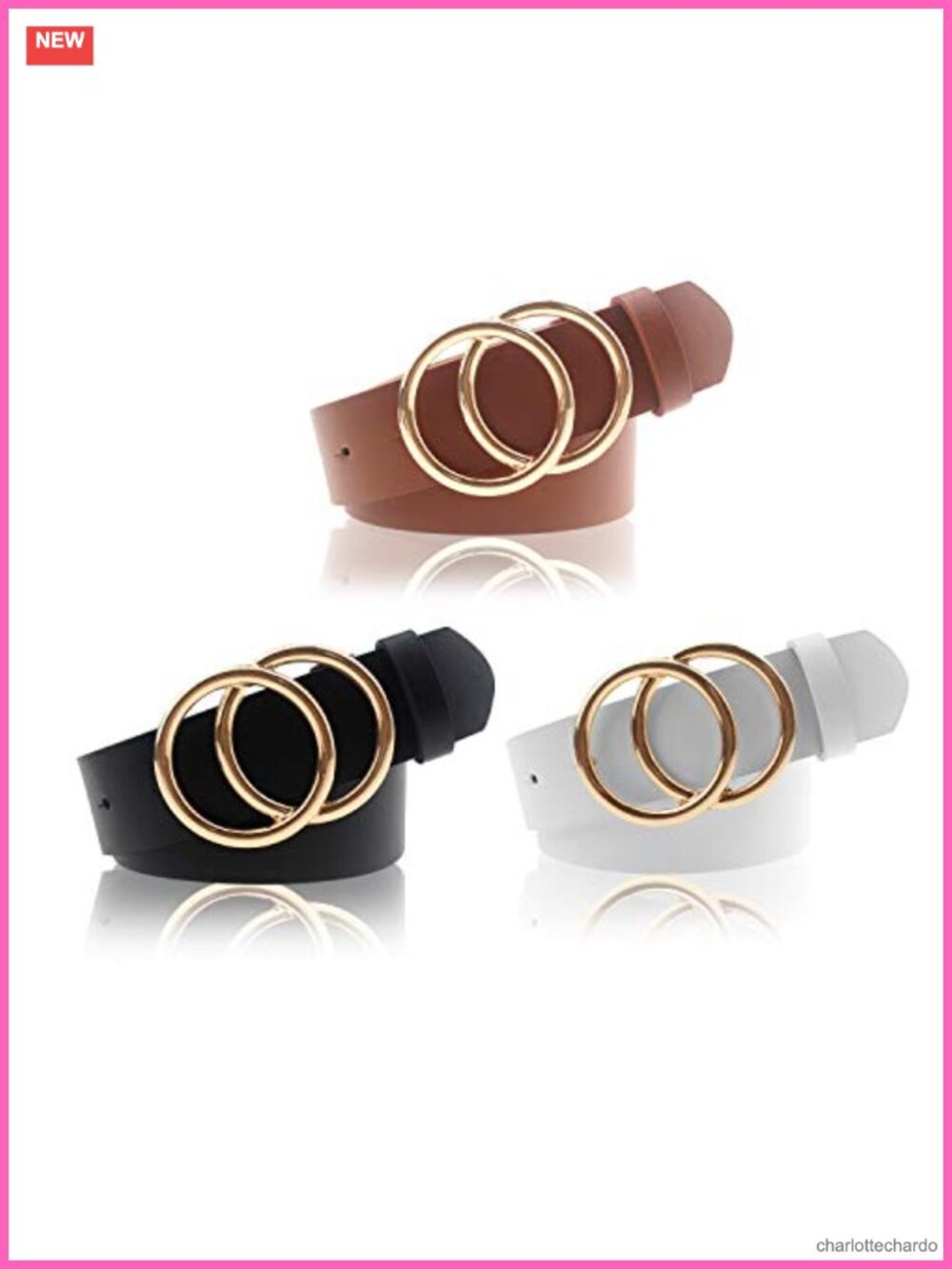 Women's PU Leather Belt Double O Ring Soft Faux Leather Waist Belt